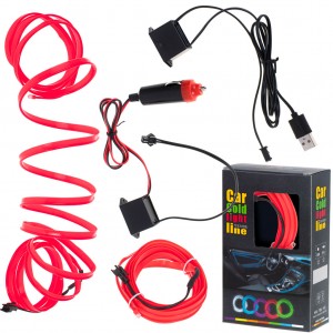 Auto salona apgaismojums, dekoratīvā Ambient LED lente, 12V, USB, 3m, sarkans, KX4956