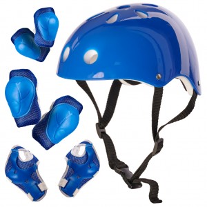 Детский защитный шлем, наколенники, налокотники, защита рук, комплект, синий, KX5613_1