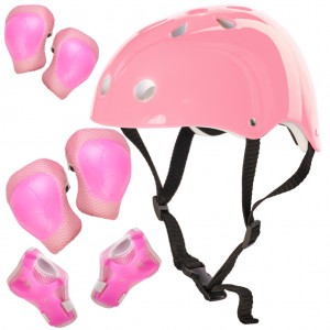 Детский защитный шлем, наколенники, налокотники, защита рук, комплект, розовый, KX5613_2