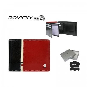 Vīriešu naudas maks, āda, Rovicky 323-RBA-D Black+Red