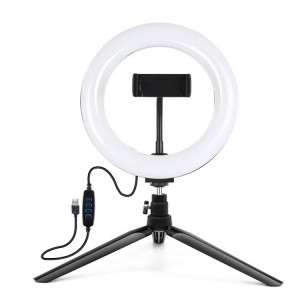 Riņķa lampa ar telefona turētāju, LED, 20 cm, Puluz LED Ring Vlogging PKT3073B