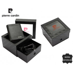 Мужской кожаный кошелек, ремень, подарочный набор, Pierre Cardin Parure 326 GG14, черный