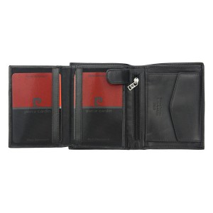 Vīriešu naudas maks, āda, RFID, Pierre Cardin 326 TILAK37, melns, sarkans