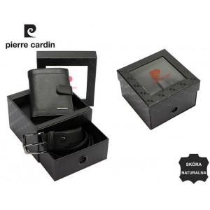 Мужской кожаный кошелек, ремень, подарочный набор, Pierre Cardin Parure 326A GG14, черный