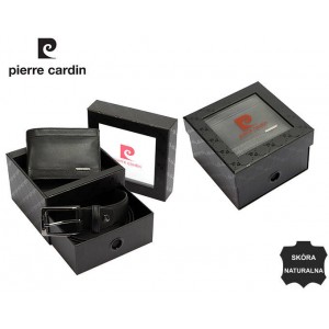 Vīriešu naudas maks, āda, josta, dāvanu komplekts, Pierre Cardin Parure 8806 GG14, melns