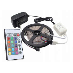 LED lente ar pulti un adapteri,  RGB SMD 3528, mitrumnoturīga IP44, 5m, 5392