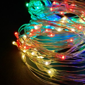 Ziemassvētku gaismas virtene, RGB LED 200gb., 2 m,  220V adapteris, E21