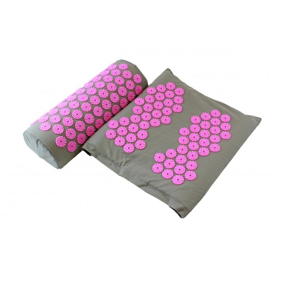 Akupresūras paklājs ar spilvenu, 3 daļīgs, 74 x 43 x 2 cm rozā, pelēks, AG438O