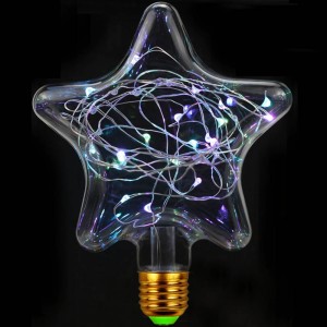Ziemassvētku dekoratīva RGB LED spuldze, E27, 2W, 230V, zvaigzne