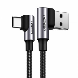 Uzlādes kabelis USB uz USB-C, 3A, 0.5m, leņķa, UGREEN US176, melns, 20855