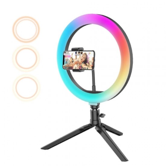 Selfie gredzena lampa, 26cm, RGB, pults, Blitzwolf BW-SL5
