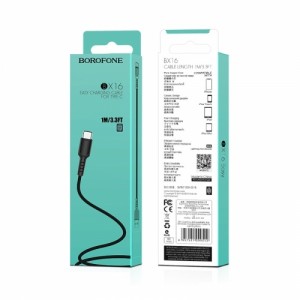 BOROFONE USB кабель Easy BX16 Type-C 1м чёрный