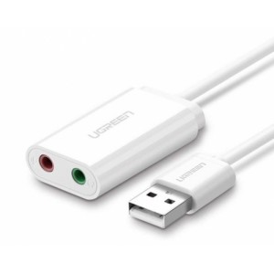 USB Звуковая карта External USB audio card UGREEN 15cm (white)