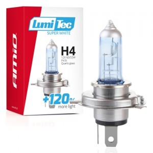 Автомобильная галогенная лампа H4, 12В, 60/55Вт, LumiTec Super White +120%, Amio 02137