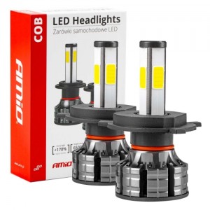 Auto LED spuldzes H4, 2gab., 12/24V, 38W, 3800lm, 6500K, COB 4Side Series Headlight, AMiO 02843