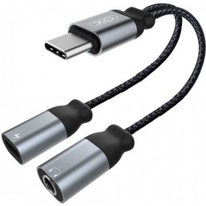 XO NBR160B USB-C Aux провод - адаптер на USB-C зарядку + 3.5mm Audio 1.2m Black