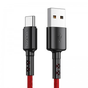Vipfan USB uz USB-C kabelis Vipfan X02, 3A, 1.8m (sarkans)