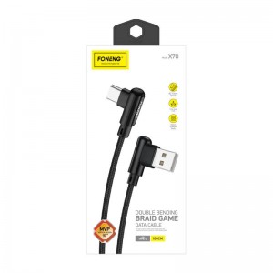 Foneng X70 leņķa USB uz USB-C kabelis, 3A, 1m (melns)