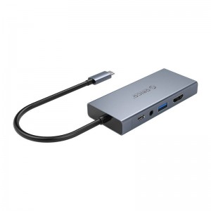 Orico adaptera centrmezgls Orico 5-in-1, HDMI 4K + USB 3.0 + VGA + AUX + USB-C PD 60W