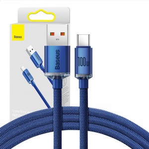 Кабель серии Baseus Crystal Shine USB-кабель для быстрой зарядки и передачи данных USB Type A - USB Type C 100 Вт 1,2 м синий (CAJY000403)