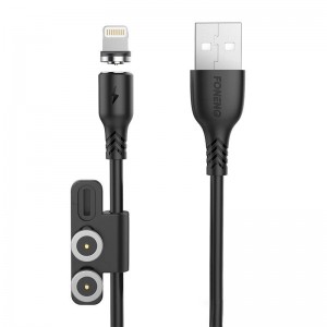 Foneng X62 magnētiskais 3in1 USB uz USB-C / Lightning / Micro USB kabelis, 2.4A, 1m (melns)