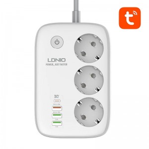 Ldnio Smart Wi-Fi strāvas sloksne LDNIO SEW3452, Tuya (balta)