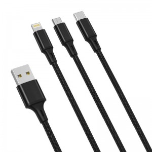 XO 3in1 kabelis XO USB-C / Lightning / Micro 2.4A, 1,2m (melns)