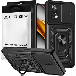 Alogy Camshield Stand Ring Armored Case with Camera Cover for Poco M4 Pro 4G/LTE Black