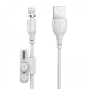 Foneng X62 Магнитный кабель 3 в 1 USB для USB-C / Lightning / Micro USB, 2,4 А, 1 м (белый)