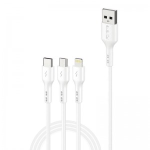Foneng X36 3in1 USB uz USB-C / Lightning / Micro USB kabelis, 2.4A, 2m (balts)