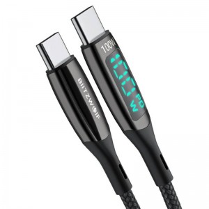 Blitzwolf USB-C uz USB-C kabelis BlitzWolf BW-TC23, ar displeju, 100W, 1.8m (melns)