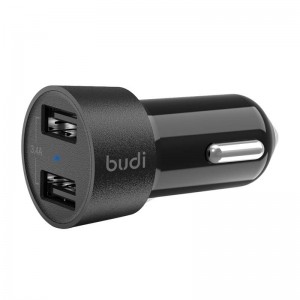 Budi LED auto lādētājs Budi, 2x USB, 3.4A (melns)