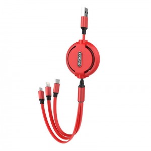 Dudao USB kabelis Dudao L8H 3in1 USB-C / Lightning / Micro 2.4A, 1.1m (sarkans)