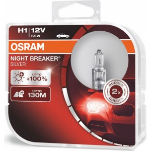 Osram halogēna spuldze Osram H1 12V 55W P14,5s NIGHT BREAKER SILVER +100% /2 gab