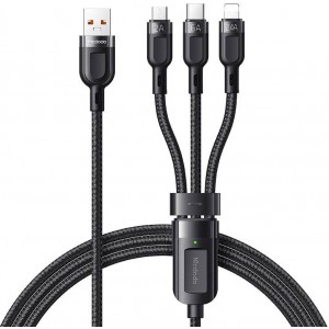 Mcdodo 3in1 USB uz USB-C / Lightning / Micro USB kabelis, Mcdodo CA-0930, 6A, 1.2m (melns)