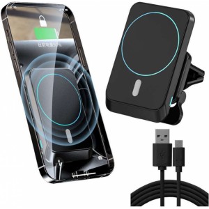 4Kom.pl Alogy Magnetic Car Holder for MagSafe with 15W Qi Charger for Phone Grid Black