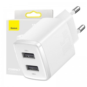 Baseus kompaktais ātrais lādētājs, 2x USB, 10.5W (balts)