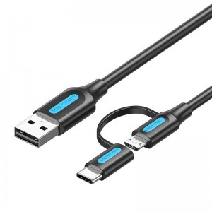 Vention 2in1 USB kabelis USB 2.0 uz USB-C/Micro-B USB Vention CQDBF 1m (melns)