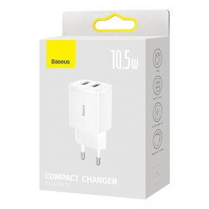 Baseus kompaktais ātrais lādētājs, 2x USB, 10.5W (balts)