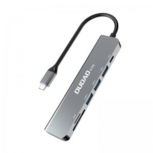 Dudao adapteris 6in1 Dudao A15S USB-C uz 3x USB, 1x USB-C, SD / TF (pelēks)
