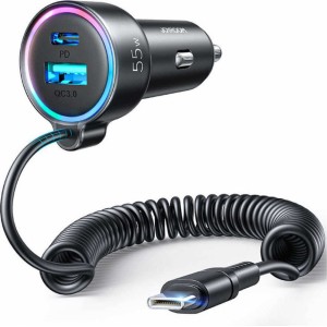 Joyroom fast car charger 3 in 1 with USB Type C cable 1.5m 55W black (JR-CL07)