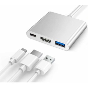 Alogy HUB 3in1 Adapter USB-C 3.0 HDMI USB-A Silver