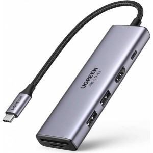 Ugreen Adapter 5w1 UGREEN CM511, Hub USB-C do 2x USB,HDMI, USB-C, TF/SD (szary)