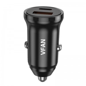 Vipfan Auto lādētājs Vipfan C03, USB + USB-C, 20W, PD + QC 3.0 (melns)