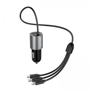 Dudao Auto lādētājs Dudao R5Pro 1x USB, 3.4A + 3in1 USB-C / Micro USB / Lightning kabelis (pelēks)