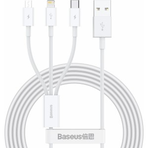Baseus USB kabelis 3in1 Baseus Superior Series, USB uz micro USB / USB-C / Lightning, 3.5A, 1.2m (balts)