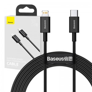 Baseus Superior sērijas kabelis USB-C līdz iP, 20W, PD, 2m (melns)
