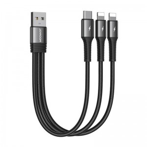 Joyroom USB kabelis Joyroom S-01530G10 3in1 USB-C / 2x Lightning 3.5A 0.15m (melns)