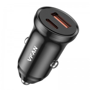 Vipfan Auto lādētājs Vipfan C03, USB + USB-C, 20W, PD + QC 3.0 (melns)