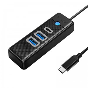 Адаптер Orico Hub USB-C на 2x USB 3.0 + USB-C, 5 Гбит/с, 0,15 м (черный)